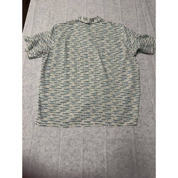 Mens Short Sleeve Fish Print L.L.Bean Button Down Shirt Size L / 100%cotton - Picture 4 of 8
